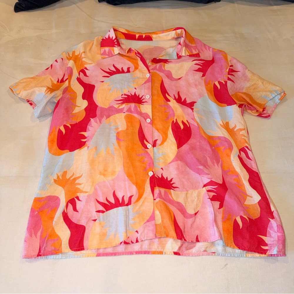 Source Unknown Pink Orange Red Tropical Print Swim Coverup